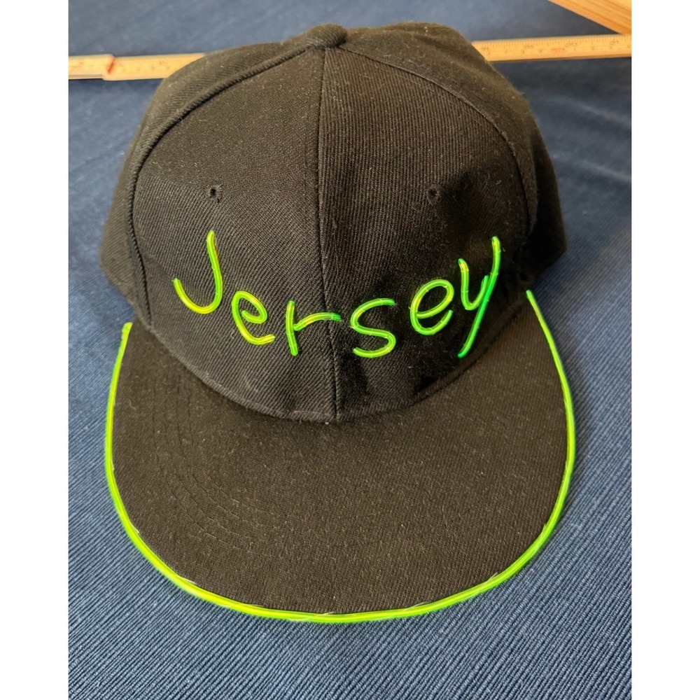 HG Jersey Snapback Hat OS Black Neon Green Light Up EL Wire Rave Party Cyberpunk